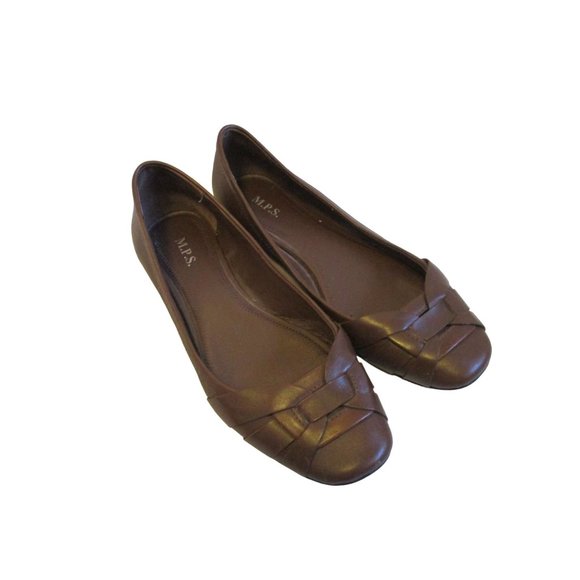 *M.P.S. Brown Squared Almond Toe Ballet Flats - Picture 3 of 9